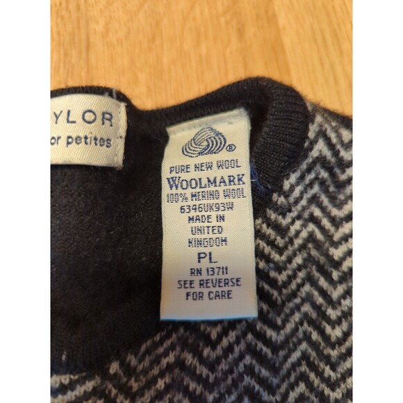 Lord & Taylor Cardigan Sweater Womens Petite Large Black White Full Zip Wool - Picture 6 of 8